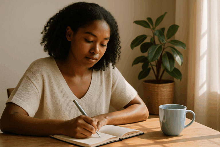 African young woman journaling after burnouts